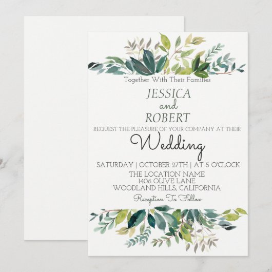 Moderne uitnodiging voor botanische weddenschappen (Voorkant / Achterkant)