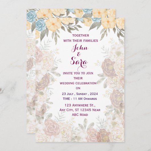 Moderne uitnodiging voor bruiloft (Voorkant / Achterkant)