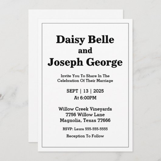 Moderne uitnodiging voor bruiloft (Voorkant / Achterkant)