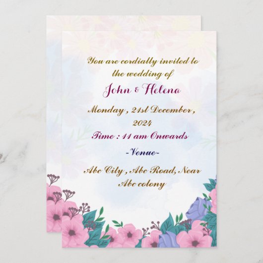 Moderne uitnodiging voor bruiloft (Voorkant / Achterkant)