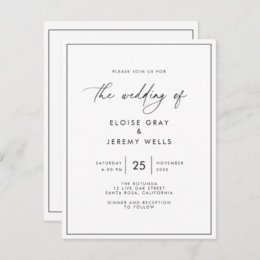 Moderne uitnodiging voor bruiloft (Voorkant / Achterkant)