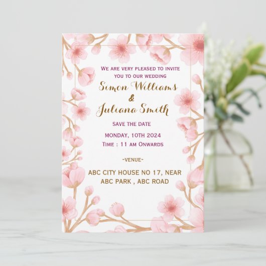 Moderne uitnodiging voor bruiloft (Staand voorkant)