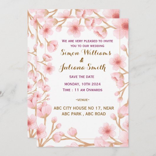 Moderne uitnodiging voor bruiloft (Voorkant / Achterkant)