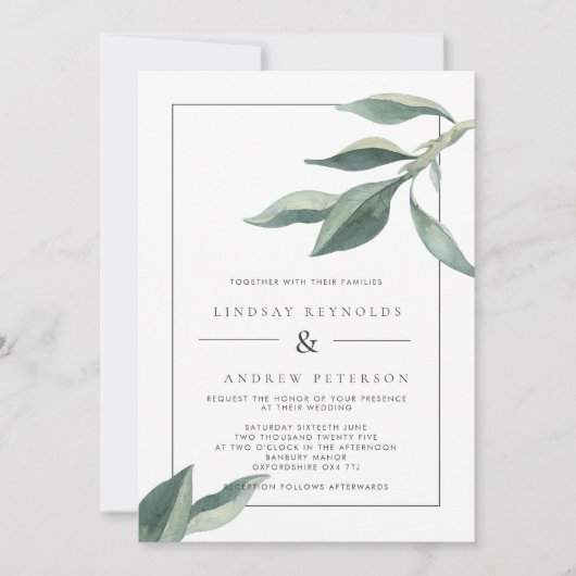 Moderne uitnodiging voor bruiloft in botanische ri (Voorkant)