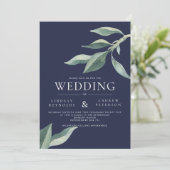 Moderne uitnodiging voor bruiloft in botanische ri (Staand voorkant)