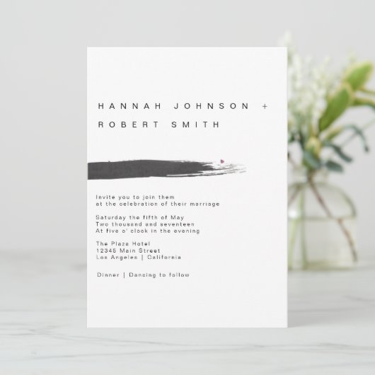 Moderne uitnodiging voor bruiloft in penseel (Staand voorkant)