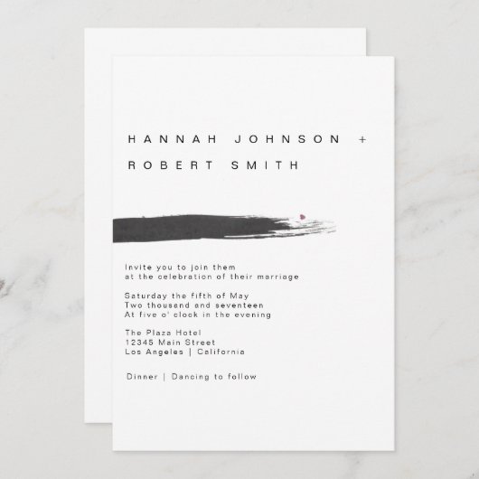 Moderne uitnodiging voor bruiloft in penseel (Voorkant / Achterkant)