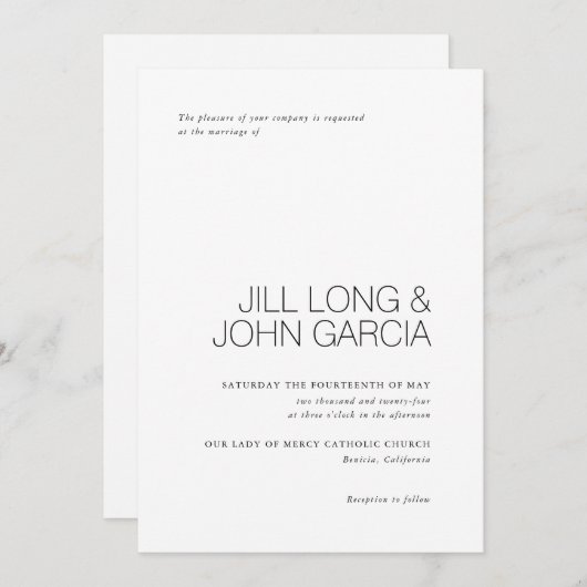 Moderne uitnodiging voor bruiloft met minimaal ont (Voorkant / Achterkant)