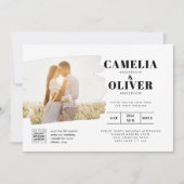 Moderne uitnodiging voor bruiloft via witte en zwa (Voorkant)