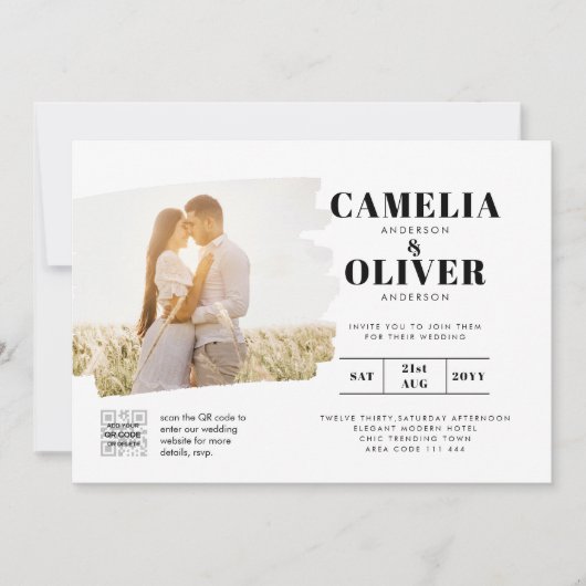 Moderne uitnodiging voor bruiloft via witte en zwa (Voorkant)