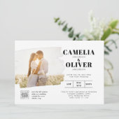 Moderne uitnodiging voor bruiloft via witte en zwa (Staand voorkant)