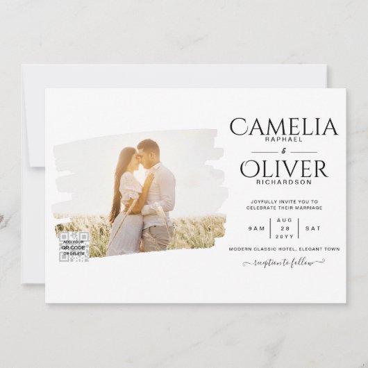 Moderne uitnodiging voor bruiloft via witte en zwa (Voorkant)