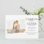 Moderne uitnodiging voor bruiloft via witte en zwa (Staand voorkant)