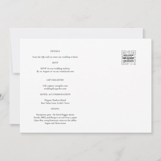 Moderne uitnodiging voor bruiloft via witte en zwa (Achterkant)