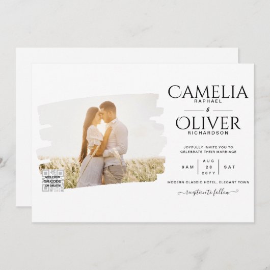 Moderne uitnodiging voor bruiloft via witte en zwa (Voorkant / Achterkant)