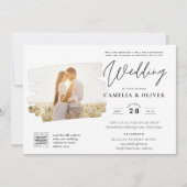 Moderne uitnodiging voor bruiloft via witte en zwa (Voorkant)