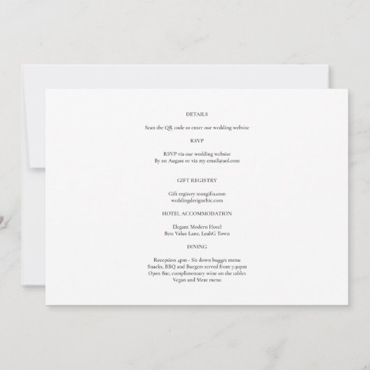 Moderne uitnodiging voor bruiloft via witte en zwa (Achterkant)