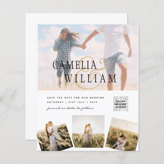 Moderne uitnodiging voor bruiloft via witte en zwa (Voorkant / Achterkant)