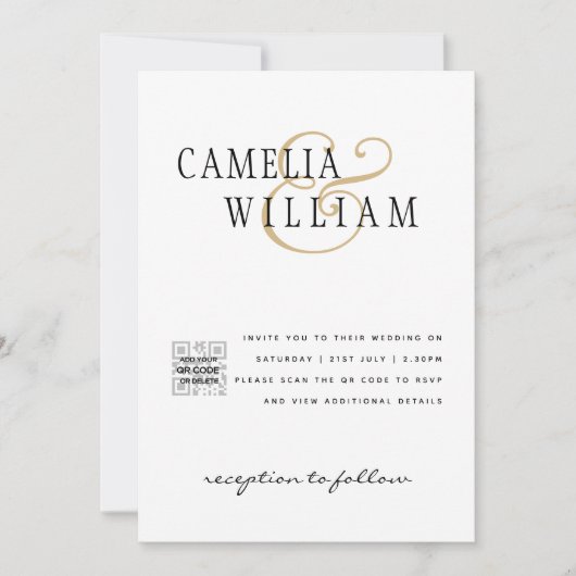 Moderne uitnodiging voor bruiloft via witte en zwa (Voorkant)