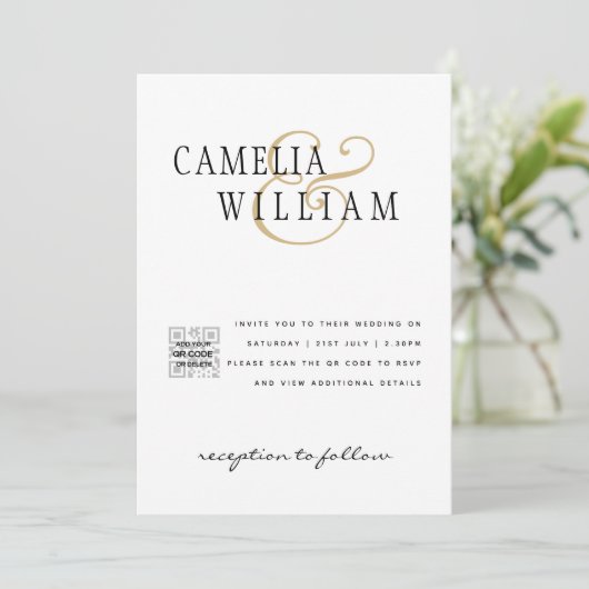 Moderne uitnodiging voor bruiloft via witte en zwa (Staand voorkant)