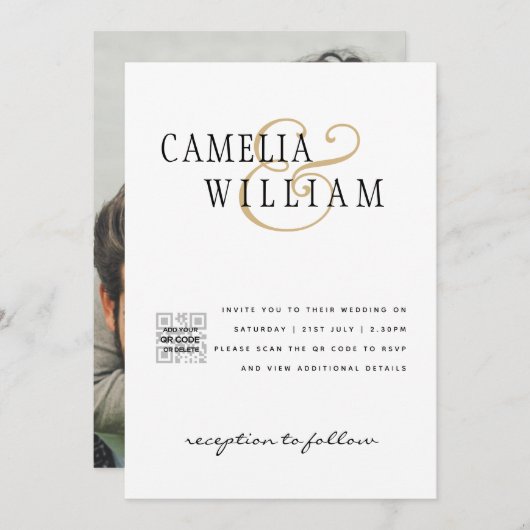 Moderne uitnodiging voor bruiloft via witte en zwa (Voorkant / Achterkant)