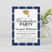 Moderne uitnodiging voor een Blauwe GraduPartij (Staand voorkant)