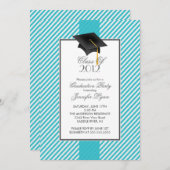 Moderne uitnodiging voor een Blauwe Stripe Gradupe (Voorkant / Achterkant)