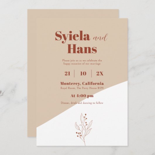 Moderne uitnodiging voor een bruiloft (Voorkant / Achterkant)