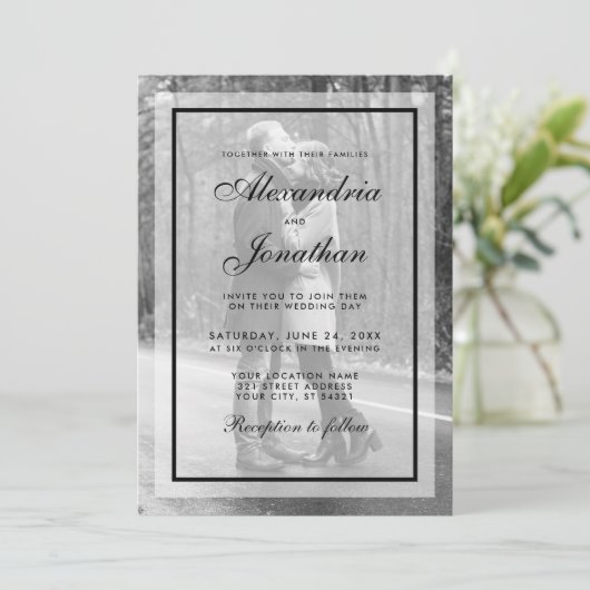 Moderne uitnodiging voor een bruiloft - Bekleding  (Staand voorkant)