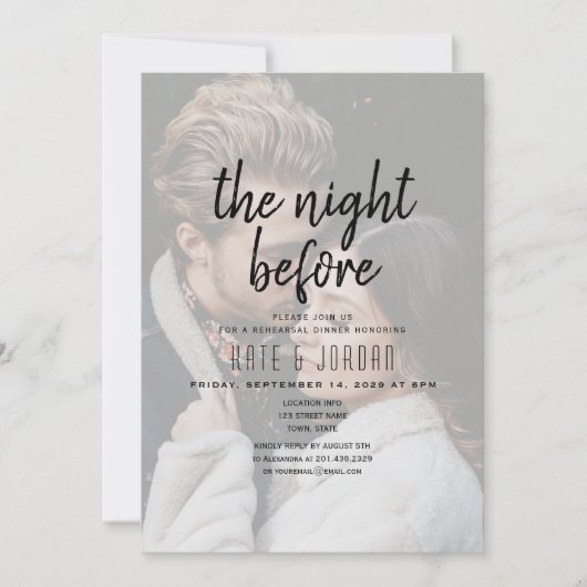 Moderne uitnodiging voor een diner met fotorehears (Voorkant)