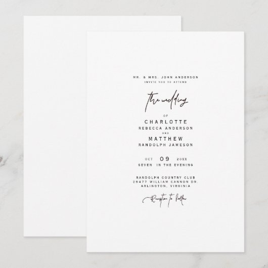 Moderne uitnodiging voor een eenvoudige bride oude (Voorkant / Achterkant)