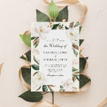 moderne uitnodiging voor een florale bruiloft van<br><div class="desc">Dit ontwerp is voorzien van een Floral lijst met magnolia blooms en tekst in het midden. De blauw van de marine vult de waterverf bloemen en de groene bladeren goed aan. De tekst en de kleur kunnen worden veranderd.</div>