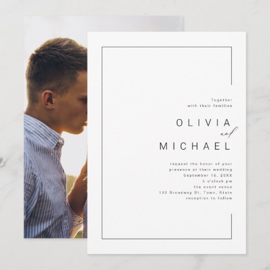 Moderne uitnodiging voor een minieme fotobruiloft (Voorkant / Achterkant)