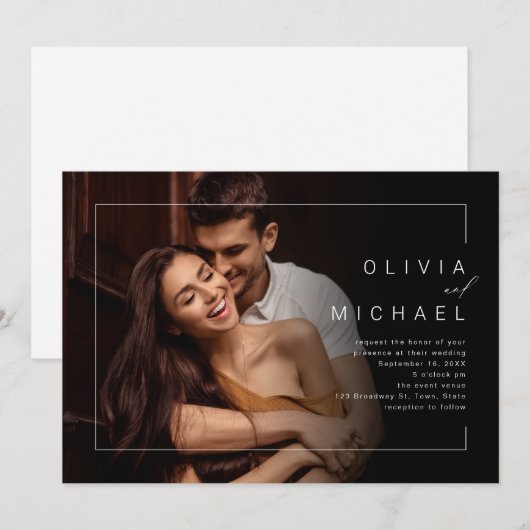 Moderne uitnodiging voor een minieme fotobruiloft (Voorkant / Achterkant)