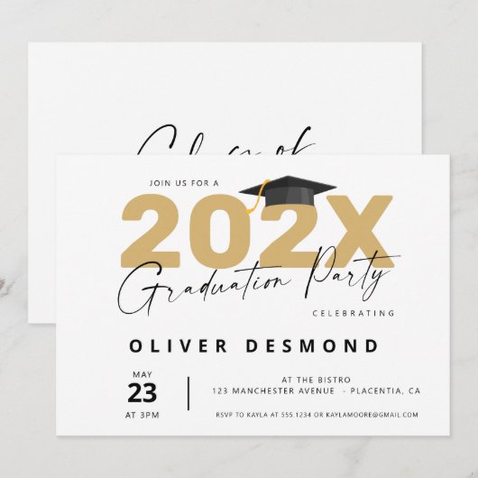 Moderne uitnodiging voor een minimale Gold Graduat (Voorkant / Achterkant)