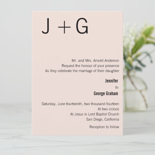 Moderne uitnodiging voor een monogram huwelijk - R (Staand voorkant)