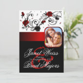 Moderne uitnodiging voor een Roos met rood en zwar (Staand voorkant)