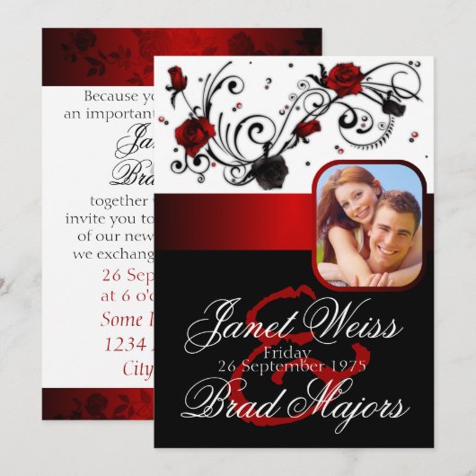 Moderne uitnodiging voor een Roos met rood en zwar (Voorkant / Achterkant)