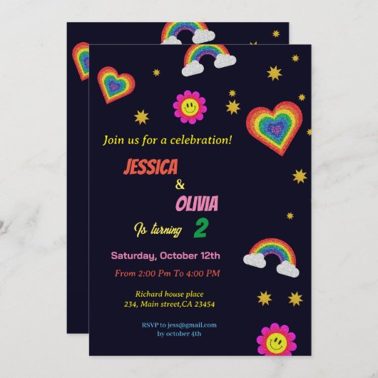 Moderne uitnodiging voor een viering van de regenb (Voorkant / Achterkant)