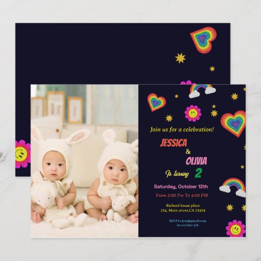 Moderne uitnodiging voor een viering van de regenb (Voorkant / Achterkant)