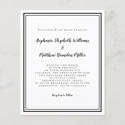 Moderne uitnodiging voor een zwarte en witte bruil (Voorkant)