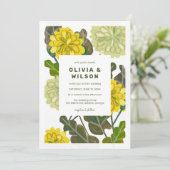 Moderne uitnodiging voor floreel geel en groen huw (Staand voorkant)