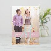 Moderne uitnodiging voor fotobruiloft| Roze Munt G (Staand voorkant)