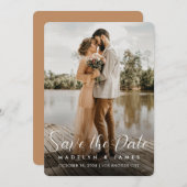 Moderne uitnodiging voor fotoweddenschap met bruin (Voorkant / Achterkant)