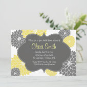 Moderne uitnodiging voor geel en grijs Floral (Staand voorkant)