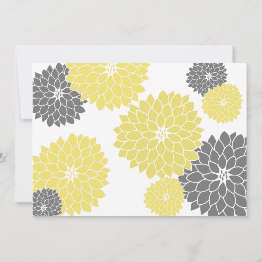 Moderne uitnodiging voor geel en grijs Floral (Achterkant)