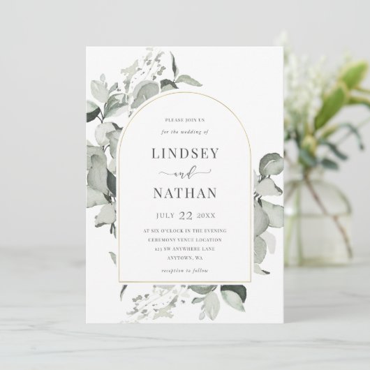 Moderne uitnodiging voor gouden arcering in Eucaly (Staand voorkant)