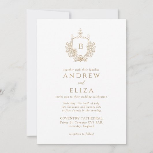 Moderne uitnodiging voor gouden monogram (Voorkant)