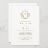 Moderne uitnodiging voor gouden monogram (Voorkant / Achterkant)