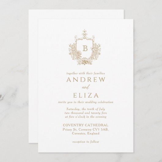 Moderne uitnodiging voor gouden monogram (Voorkant / Achterkant)
